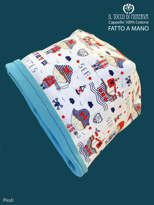 Cappello reversibile bambino100% cotone Pirati - Fatto a Mano - Il Tocco di Minerva