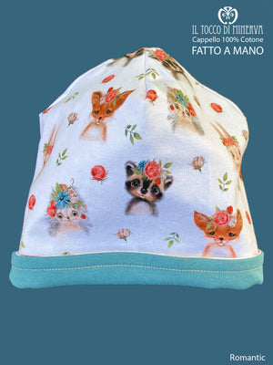 Cappello reversibile bambina 100% cotone Romantic - Fatto a Mano - Il Tocco di Minerva
