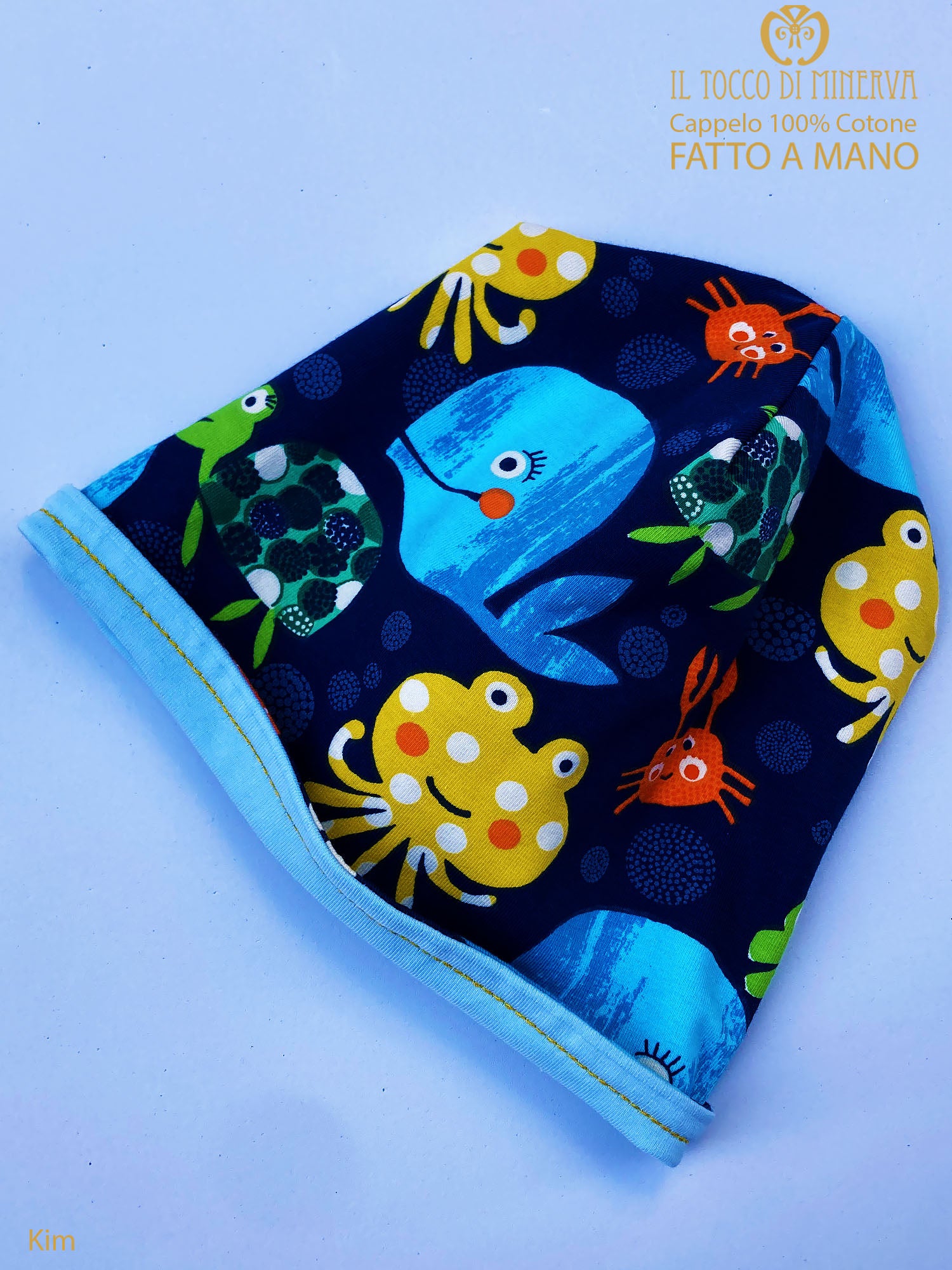 Cappello reversibile bambino100% cotone animali marini - Fatto a Mano - Il Tocco di Minerva