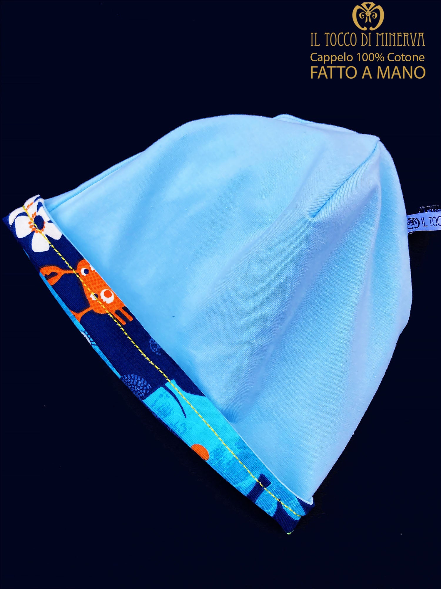 Cappello reversibile bambino100% cotone animali marini - Fatto a Mano - Il Tocco di Minerva