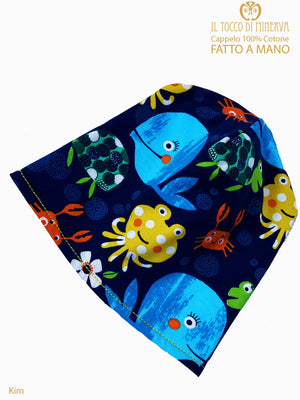 Cappello reversibile bambino100% cotone animali marini - Fatto a Mano - Il Tocco di Minerva