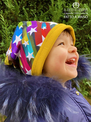 Cappello reversibile bambina 100% cotone stars - Fatto a Mano - Il Tocco di Minerva