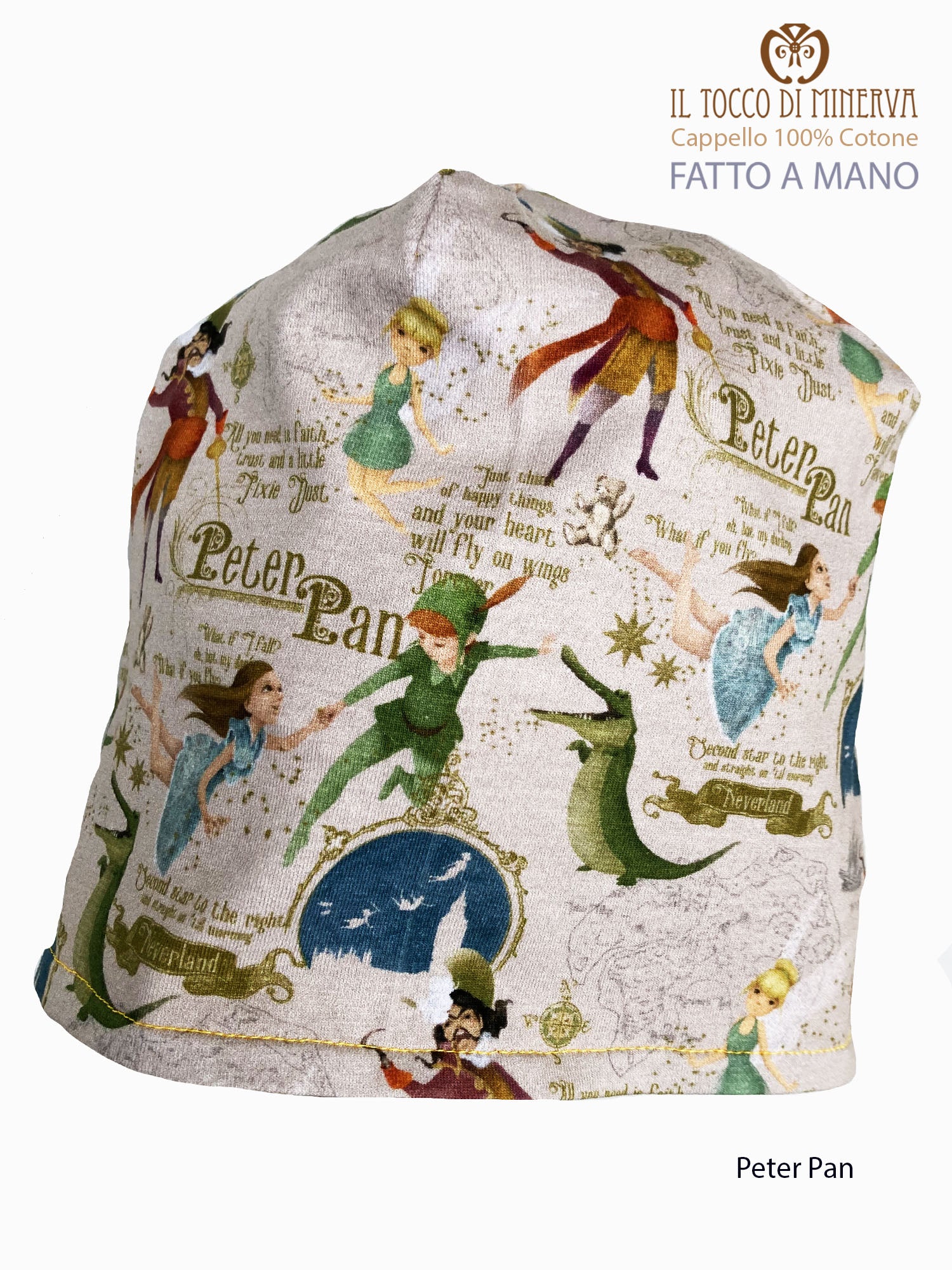 Cappello reversibile unisex 100% cotone Peter Pan beige - Fatto a Mano - Il Tocco di Minerva