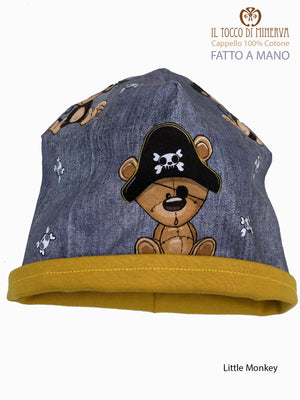 Cappello reversibile bambino 100% cotone Little Monkey - Fatto a Mano - Il Tocco di Minerva