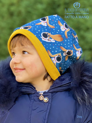 Cappello reversibile unisex bambino bambina 100% cotone dog - Fatto a Mano - Il Tocco di Minerva