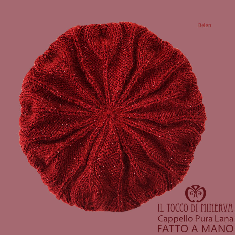 Cappello basco donna bordeaux in lana e mohair Belen - Fatto a Mano - Il Tocco di Minerva