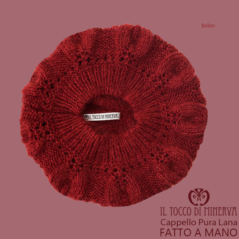 Cappello basco donna bordeaux in lana e mohair Belen - Fatto a Mano - Il Tocco di Minerva