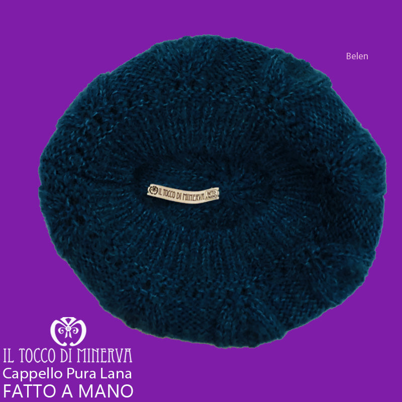 Cappello donna petrolio in lana e mohair Belen - Fatto a Mano - Il Tocco di Minerva