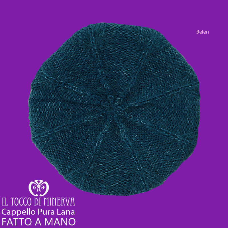Cappello donna petrolio in lana e mohair Belen - Fatto a Mano - Il Tocco di Minerva