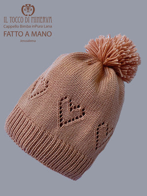 Cappello bimba pura lana rosa antico Jerusalema - Realizzato a Mano - Il Tocco di Minerva