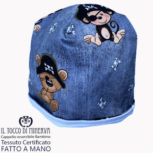 Cappello reversibile bambino 100% cotone Little Monkey - Fatto a Mano - Il Tocco di Minerva