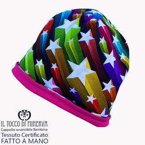 Cappello reversibile bambina 100% cotone stars - Fatto a Mano - Il Tocco di Minerva