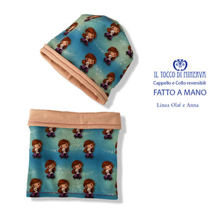 Cappello e collo reversibile felpato bambina fantasia Anna e Olaf - Fatto a Mano - Il Tocco di Minerva