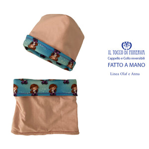 Cappello e collo reversibile felpato bambina fantasia Anna e Olaf - Fatto a Mano - Il Tocco di Minerva