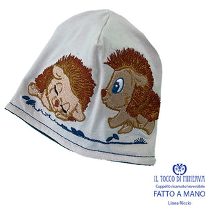 Cappello reversibile ricamato da bambino linea riccio - Fatto a Mano - Il Tocco di Minerva