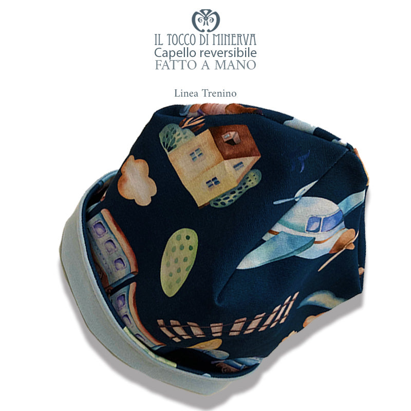 Cappello reversibile in cotone Linea Trenino - Fatto a Mano - Il Tocco di Minerva