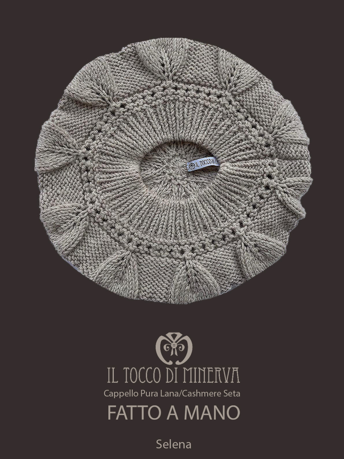 Cappello donna tortora in lana cashmere e seta Selena - Realizzato a mano - Il Tocco di Minerva