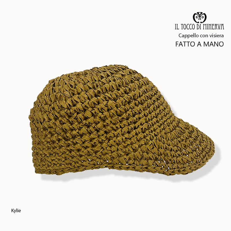 Cappello con visiera in raffia Kylie nocciola - fatto a mano