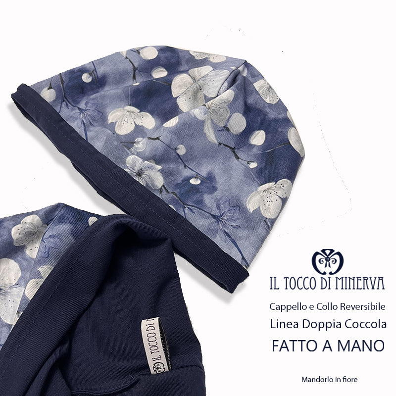 Cappello e collo reversibile mandorlo in fiore -Fatto a Mano