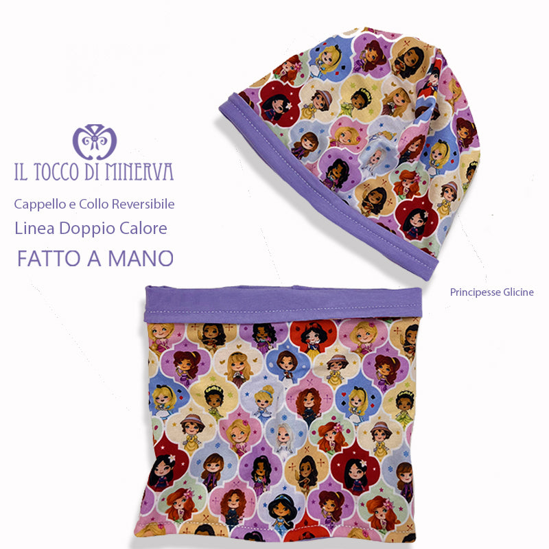 Cappello e collo reversibile felpato principesse glicine - Fatto a Mano