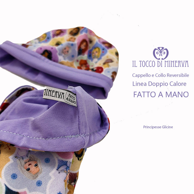 Cappello e collo reversibile felpato principesse glicine - Fatto a Mano