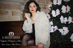 Cappotto ecopelliccia beige pura lana vergine Fabiola Realizzato a mano - Il Tocco di Minerva