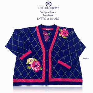 Cardigan Donna pura Lana Wanda ricamato - Fatto a Mano - Il Tocco di Minerva