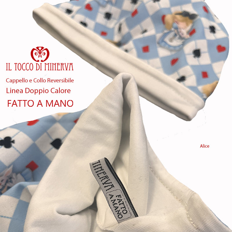 Cappello e collo reversibile felpato Alice - Fatto a Mano