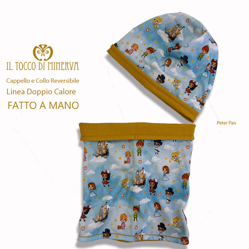 Cappello e collo reversibile felpato Peter Pan - Fatto a Mano