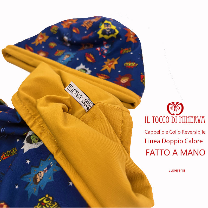 Cappello e collo reversibile felpato Supereroi - Fatto a Mano