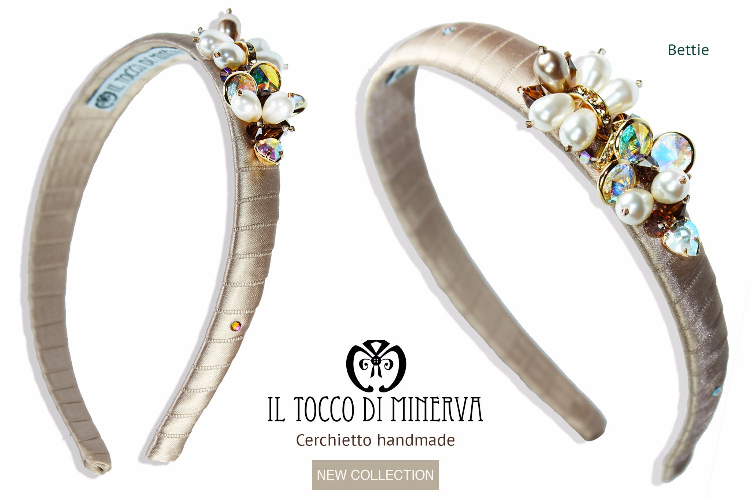 Cerchietto tortora Bettie swarovski Realizzato a mano - Handmade - Il Tocco di Minerva