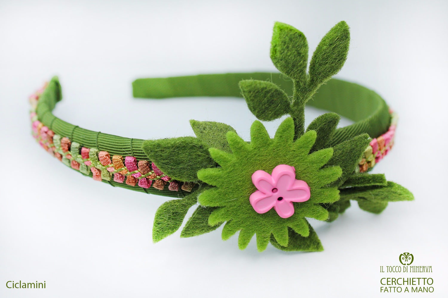 Cerchietto Ciclamini Verde Handmade - Artigianale e Fatto a Mano con Amore