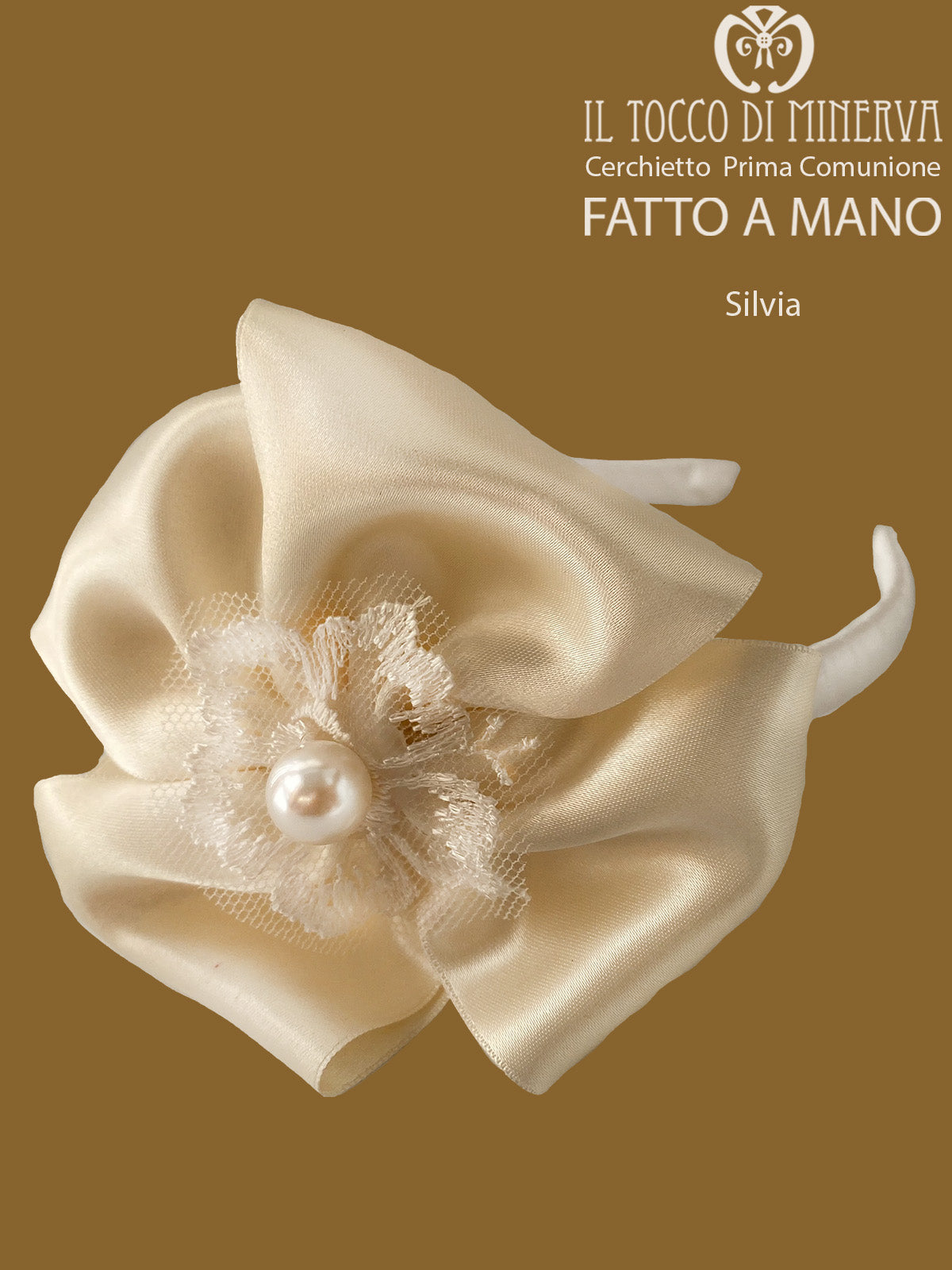 Cerchietto Prima Comunione/Cerimonia Silvia Bianco Seta – Realizzata A Mano - Il Tocco di Minerva