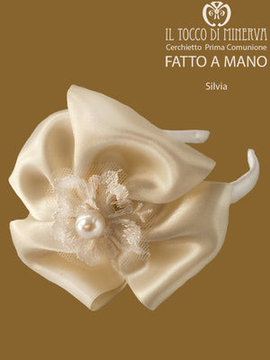 Cerchietto Prima Comunione/Cerimonia Silvia Bianco Seta – Realizzata A Mano - Il Tocco di Minerva