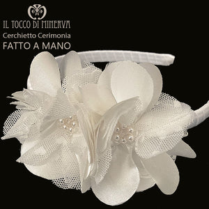 Cerchietto Cerimonia Vita Bianco Seta con cristalli swarovski – Fatto a Mano - Il Tocco di Minerva