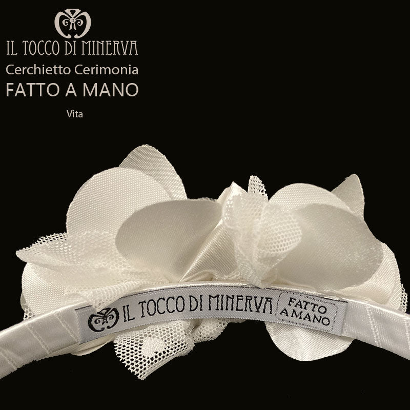 Cerchietto Cerimonia Vita Bianco Seta con cristalli swarovski – Fatto a Mano - Il Tocco di Minerva