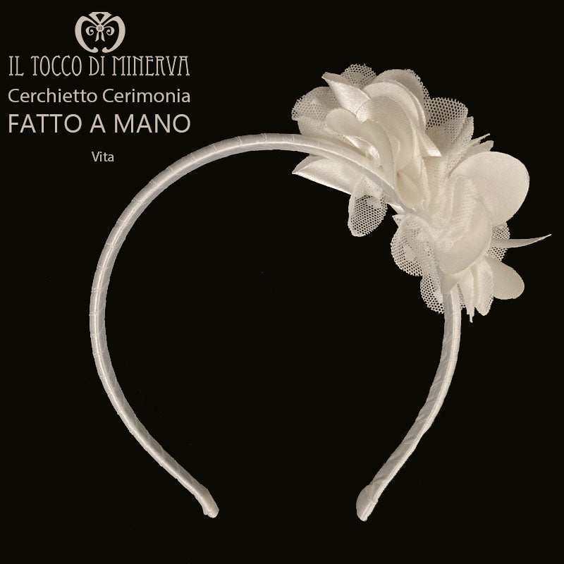Cerchietto Cerimonia Vita Bianco Seta con cristalli swarovski – Fatto a Mano - Il Tocco di Minerva