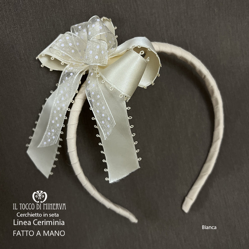 Cerchietto Linea Cerimonia prima comunione Bianca set pois- Fatto a Mano