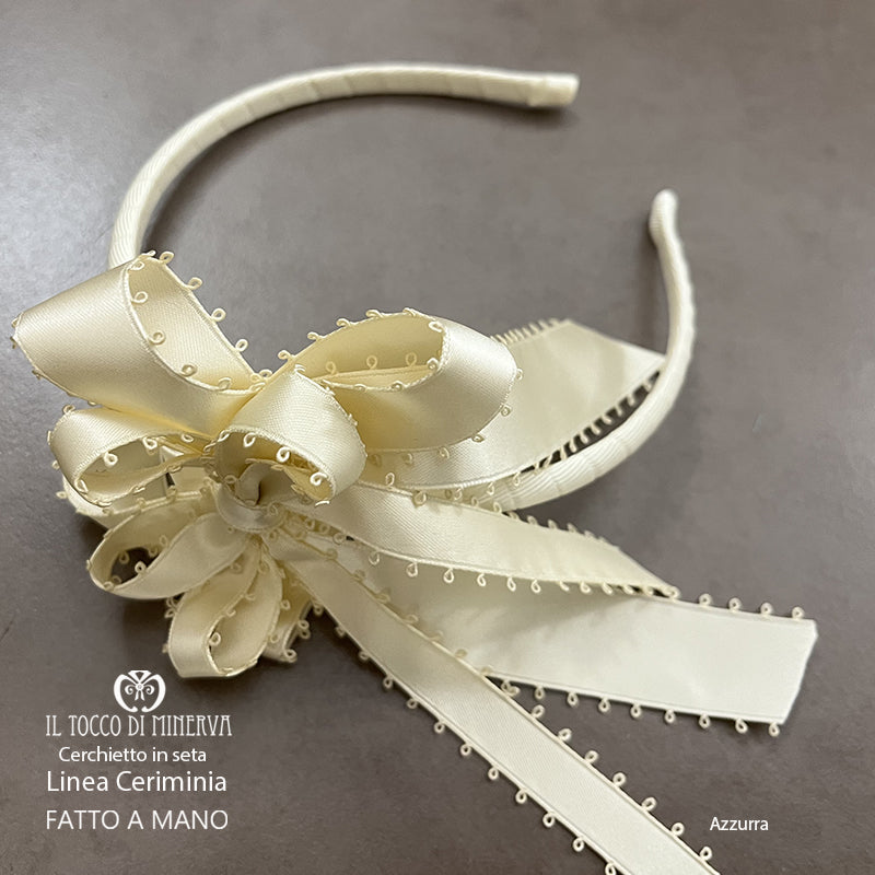 Cerchietto Linea Cerimonia prima comunione Azzurra beige- Fatto a Mano