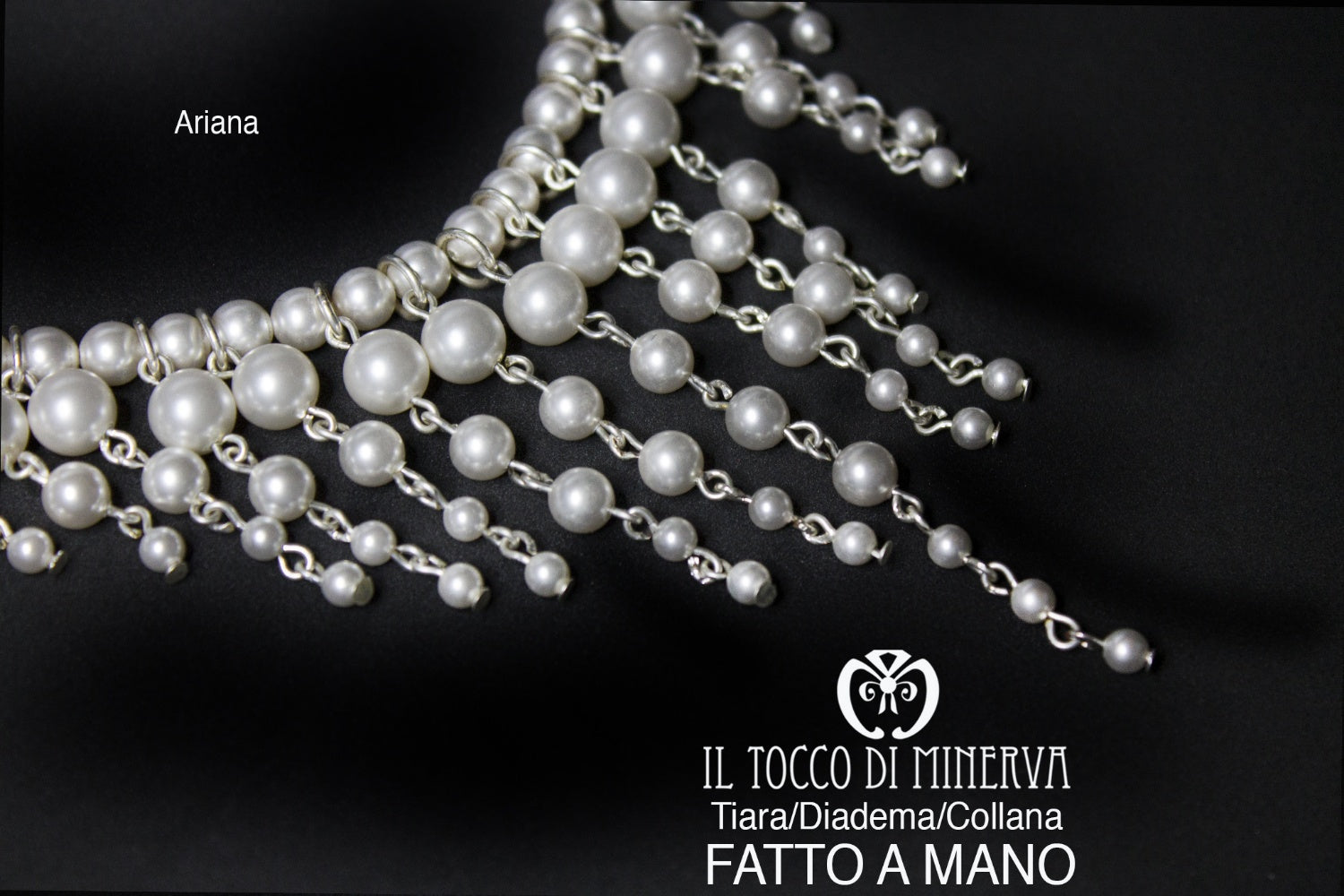 Collana Tiara Diadema Ariana perle swarovski Linea Sposa Realizzata a Mano - Il Tocco di Minerva