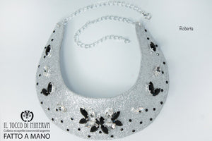 Collana ecopelle, swarovski, e argento Roberta Realizzata a mano – Handmade - Il Tocco di Minerva
