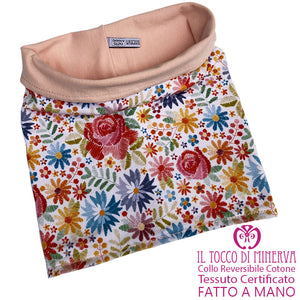 Collo da Bambina in Cotone Reversibile Certificato Fiori - Fatto a Mano - Il Tocco di Minerva