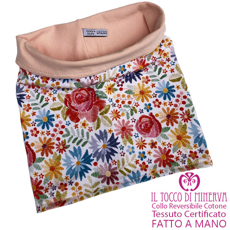 Collo da Bambina in Cotone Reversibile Certificato Fiori - Fatto a Mano - Il Tocco di Minerva