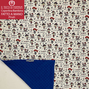 Copertina Neonato in Pile blu e Cotone Pirati - Fatto a Mano - Il Tocco di Minerva