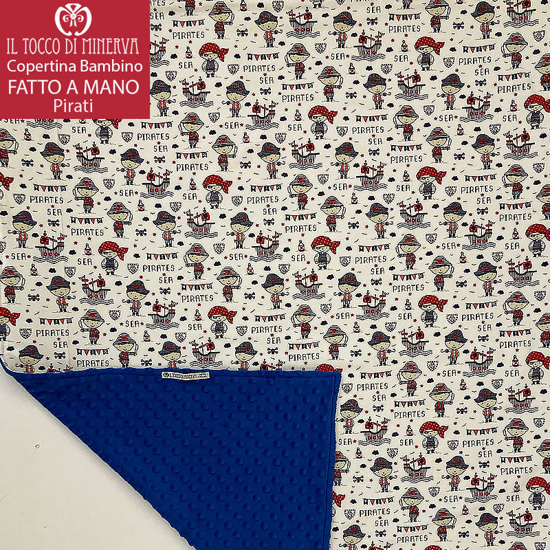 Copertina Neonato in Pile blu e Cotone Pirati - Fatto a Mano - Il Tocco di Minerva