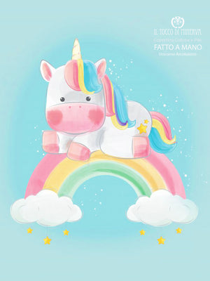 Copertina in Pile pois petrolio e Cotone unicorno arcobaleno - Fatto a Mano - Il Tocco di Minerva