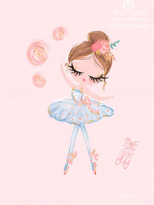 Copertina Neonato con bordo in Pile rosa antico e Cotone Ballerina tutu - Fatto a Mano - Il Tocco di Minerva