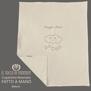 Copertina Bambina in Pile bianco e trapuntina ricamata balloon - Fatto a Mano - Il Tocco di Minerva