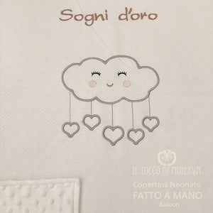 Copertina Bambina in Pile bianco e trapuntina ricamata balloon - Fatto a Mano - Il Tocco di Minerva