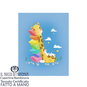 Copertina Bambino con bordo in Cotone bianco Giraffa - Fatto a Mano - Il Tocco di Minerva